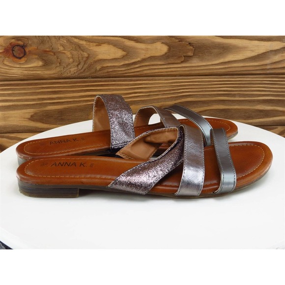 Anna K. Size 41 M Women Sandal Slide Silver‎ Synthetic - Picture 5 of 10